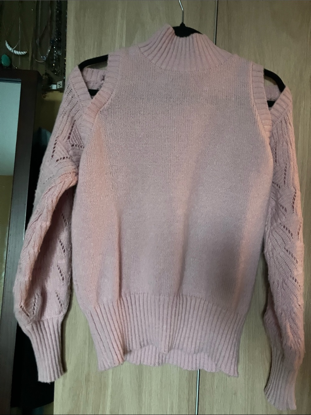 VENUS Pink Cold-Shoulder Turtleneck Sweater